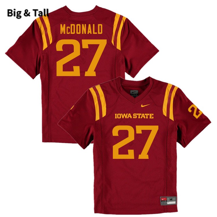 Iowa State Cyclones Men's #27 Craig McDonald Nike NCAA Authentic Cardinal Big & Tall College Stitched Football Jersey PZ42B42QD